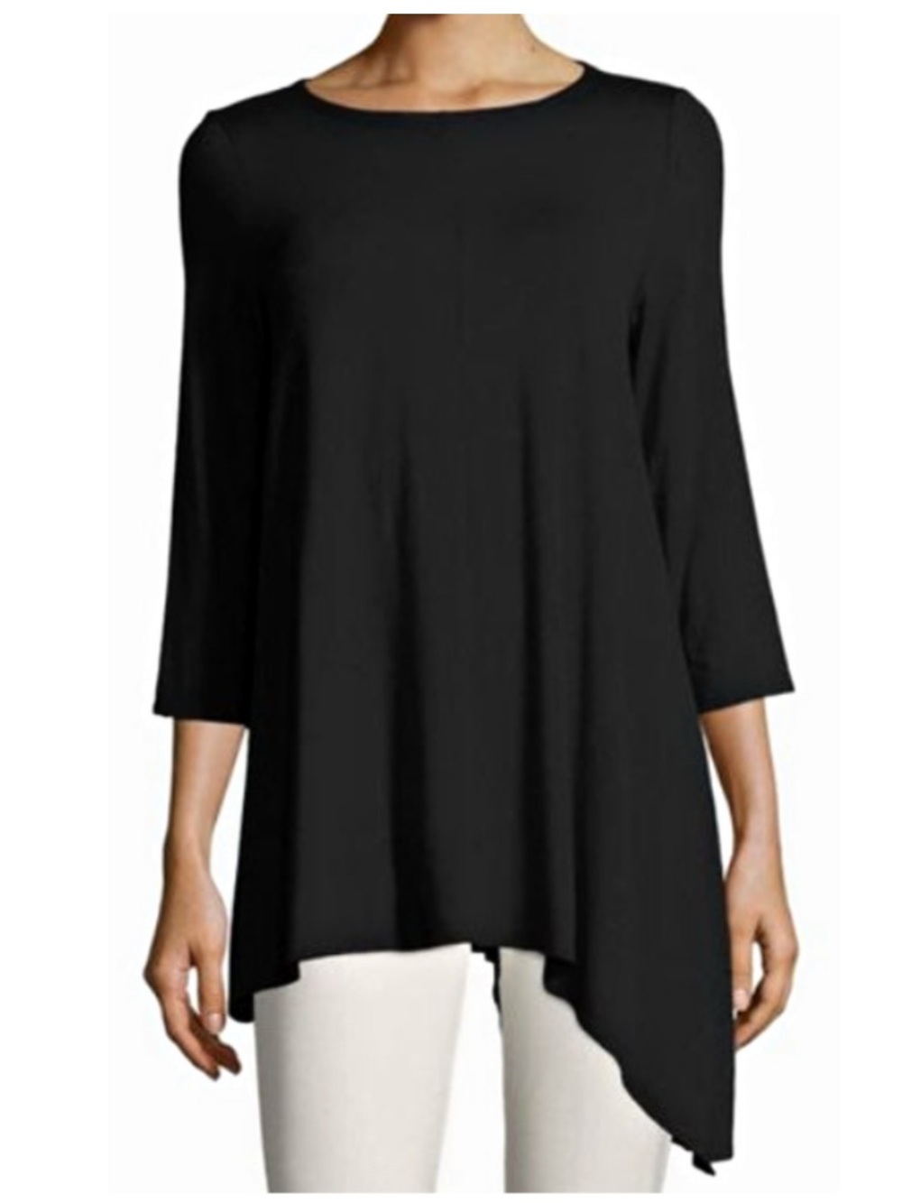 Eileen Fisher Woman Viscose Jersey Knit Asymmetrical Tunic Top Black Size XL